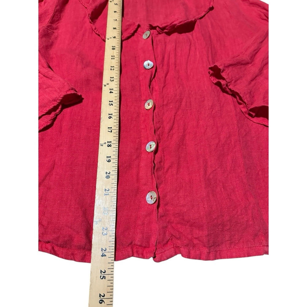 Match Point USA 100% Linen Shirt Red‎ Medium Ruffle Buttons Relaxed #R6-3 - Picture 6 of 8